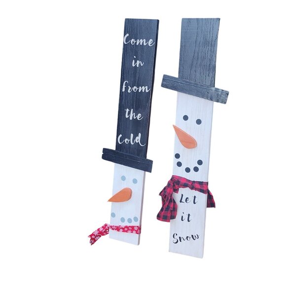 Handmade Snowman Porch Signs 36"x5.5" Come In From the Cold & Let It Snow Set - Picture 5 of 6